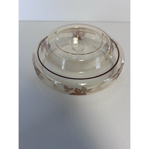 Glass Bowl For Hurricane Lamp Amber With Leaves - Picture 4 of 6